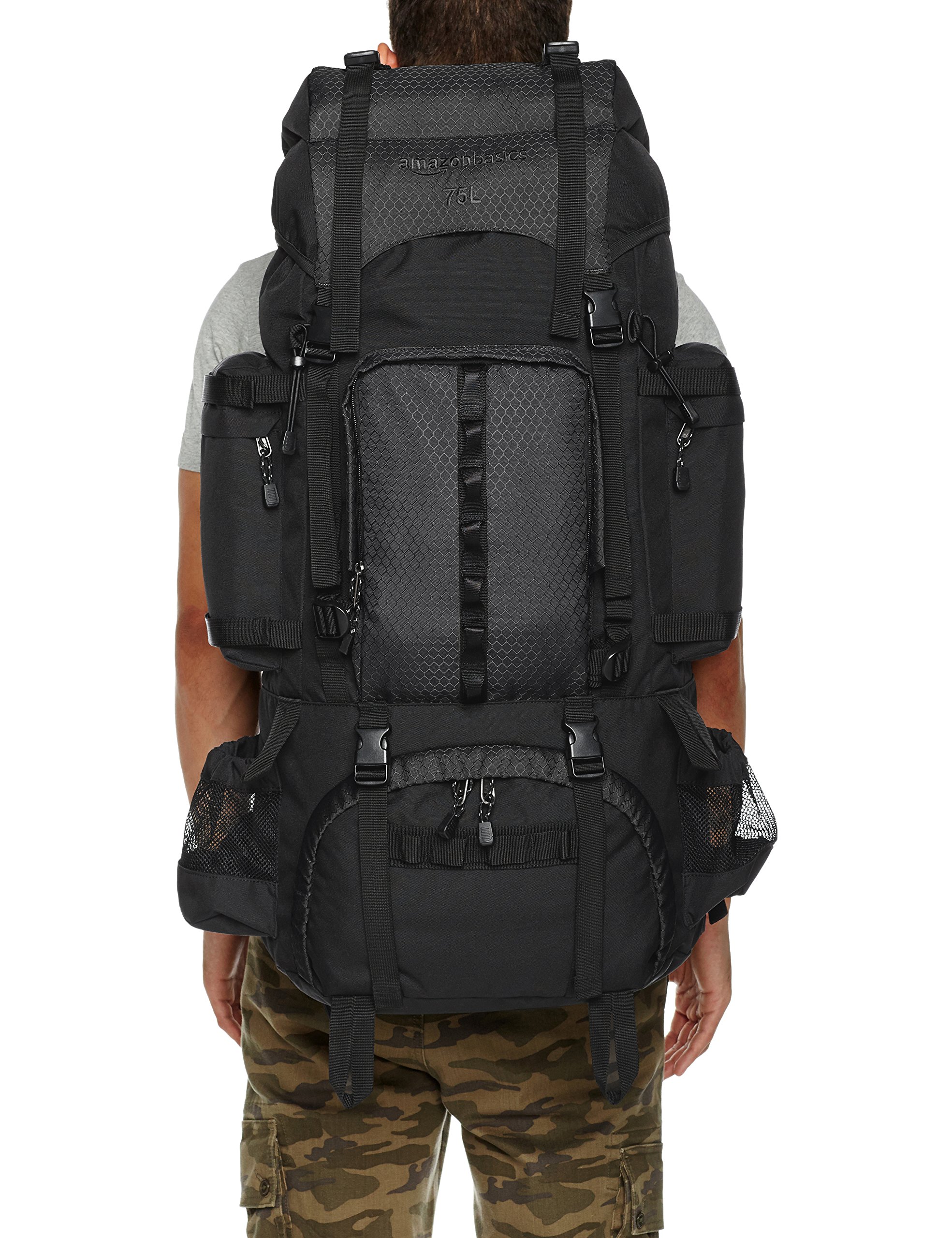 AmazonBasics 內架遠足背囊｜75 L・黑色・附防雨罩・圖片 4