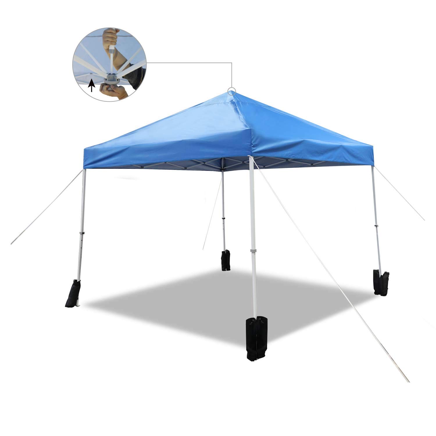 AmazonBasics 一按式遮陽篷｜10 × 10 ft・藍色・連4配重袋